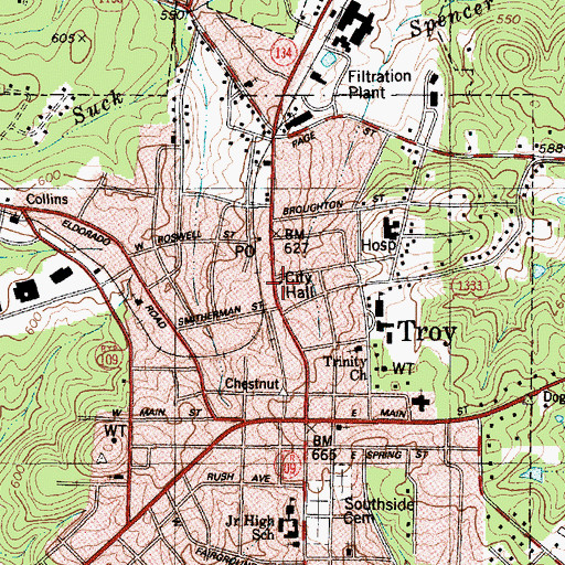 Topographic Map of Troy City Hall, NC