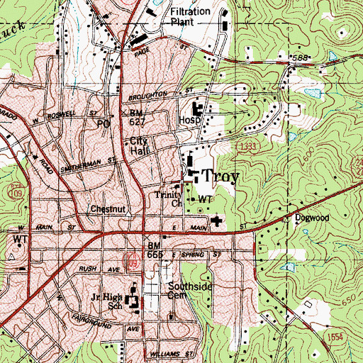 Topographic Map of Trinity Church, NC