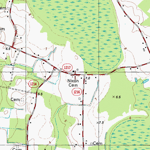 Topographic Map of Nixon Cemetery, NC
