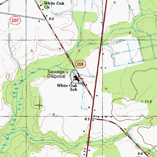 Topographic Map of White Oak School, NC
