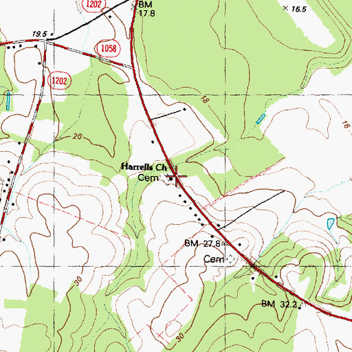 Topographic Map of Harrells Church, NC