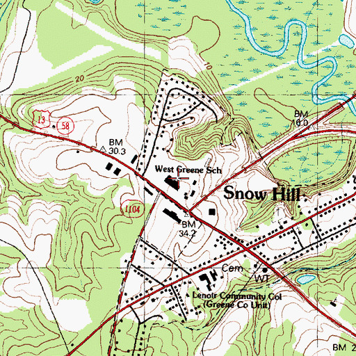 Topographic Map of West Greene School, NC