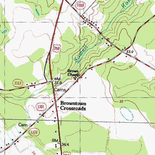 Topographic Map of Brown Chapel, NC