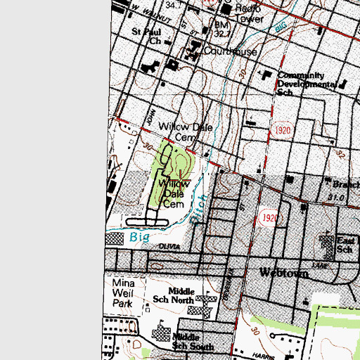 Topographic Map of Willow Dale Cemetery, NC