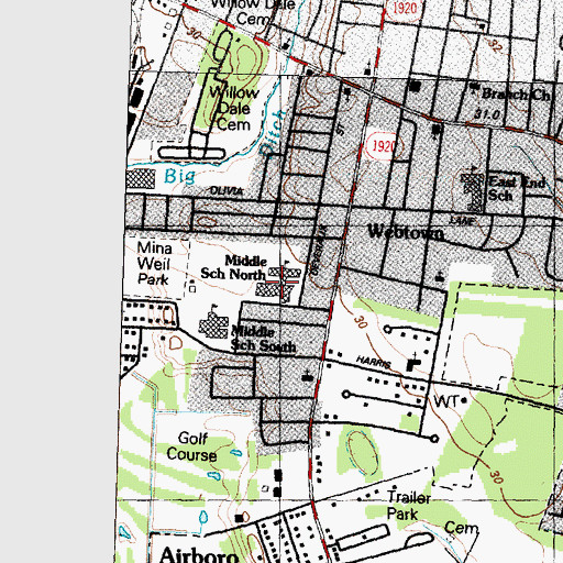 Topographic Map of Middle School North, NC