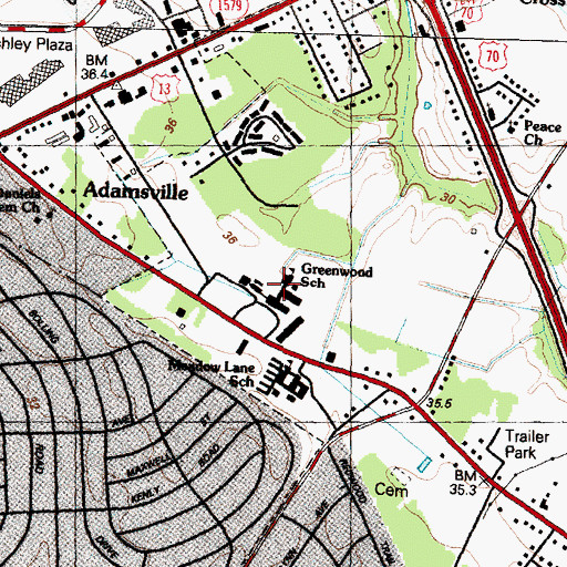 Topographic Map of Greenwood School, NC