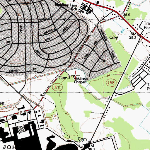 Topographic Map of Atkinson Chapel, NC