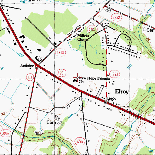 Topographic Map of New Hope Friends Church, NC