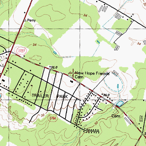 Topographic Map of New Hope Friends Cemetery, NC