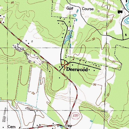 Topographic Map of Deerwood, NC