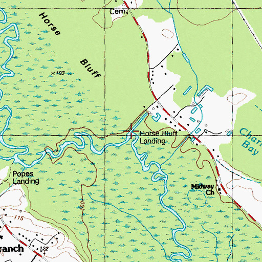 Topographic Map of Horse Bluff Landing, NC