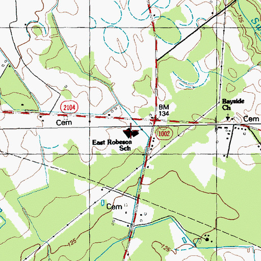 Topographic Map of East Robeson School, NC