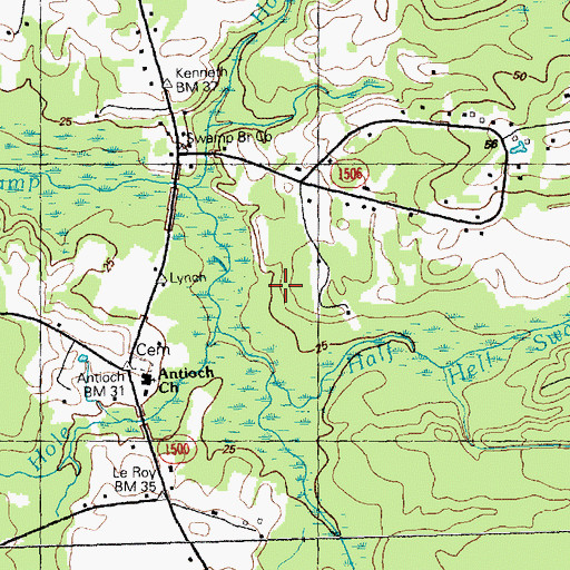 Topographic Map of Half Hell Swamp, NC
