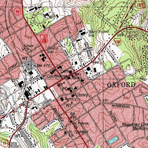 Topographic Map of Granville County Courthouse, NC