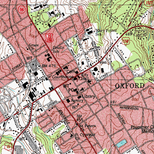 Topographic Map of Oxford City Hall, NC