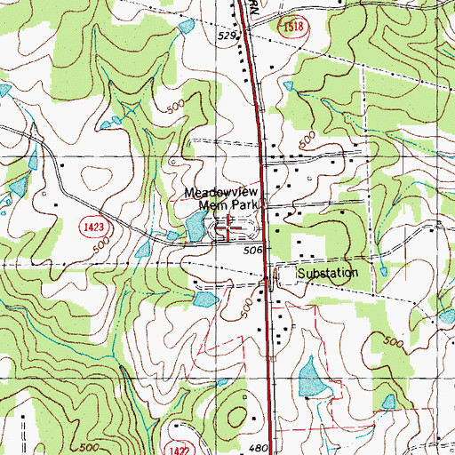 Topographic Map of Meadowview Memorial Park, NC
