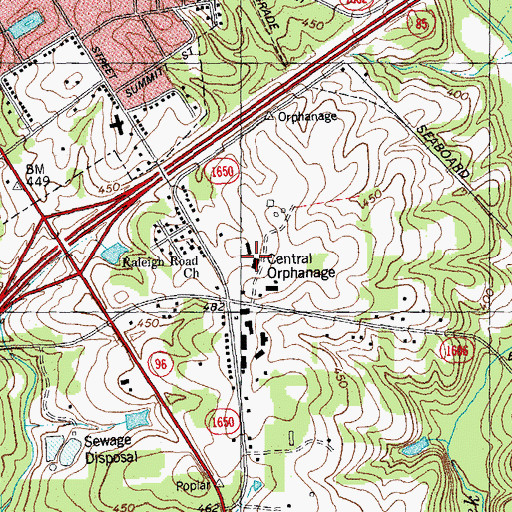 Topographic Map of Central Orphanage, NC