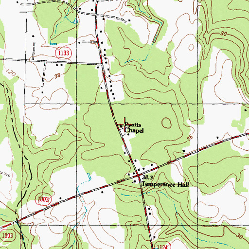Topographic Map of Pyatts Chapel, NC