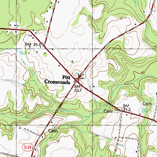 Topographic Map of Pitt Crossroads, NC