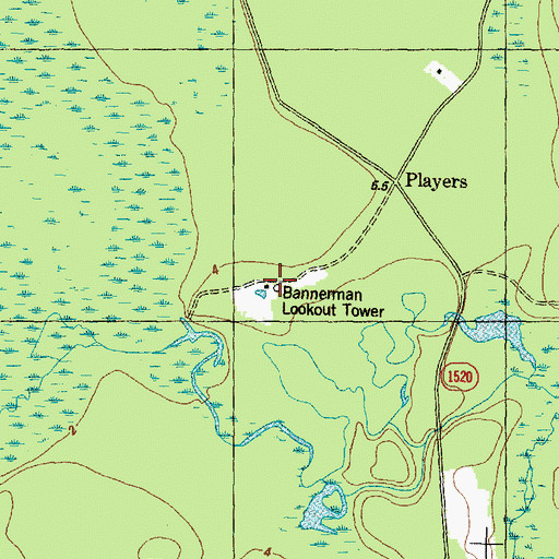 Topographic Map of Bannerman Fire Tower, NC