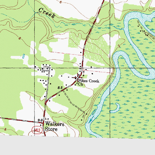 Topographic Map of Pikes Creek Church, NC