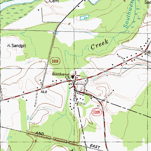 Topographic Map of Southwest Church, NC