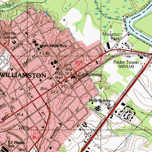 Topographic Map of Martin County Courthouse, NC