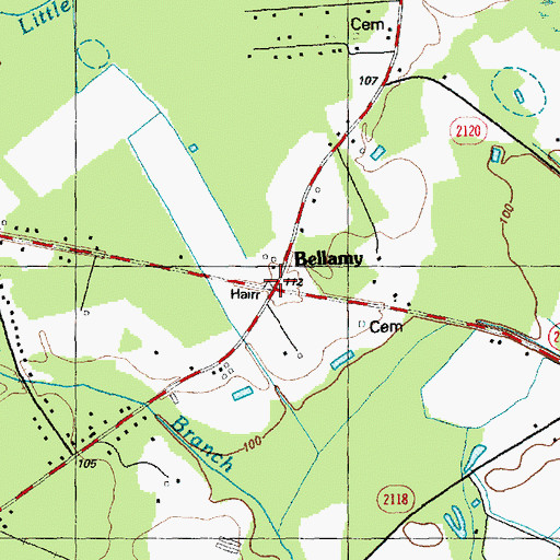 Topographic Map of Bellamy, NC