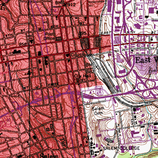 Topographic Map of Winston-Salem City Hall, NC