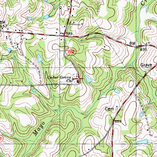 Topographic Map of Cedar Grove Baptist Church, NC