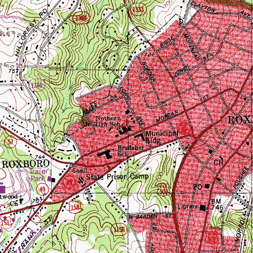 Topographic Map of Northern Junior High School, NC