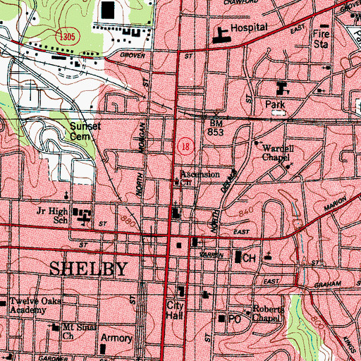 Topographic Map of Ascension Lutheran Church, NC