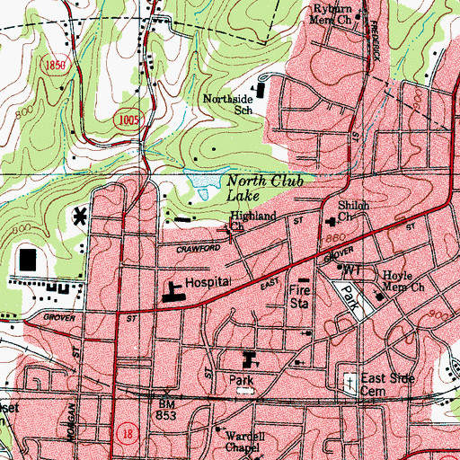 Topographic Map of Highland Church, NC