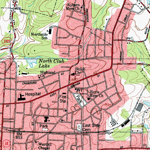 Topographic Map of Shiloh Church, NC