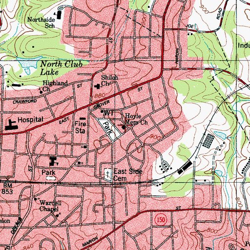 Topographic Map of Hoyle Memorial Church, NC