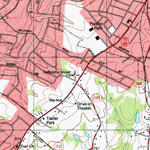 Topographic Map of Lafayette Street United Methodist Church, NC