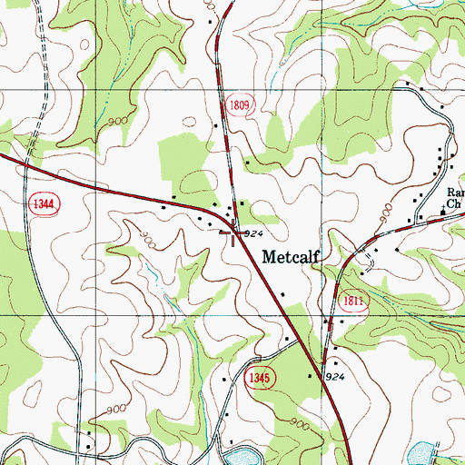 Topographic Map of Metcalf, NC