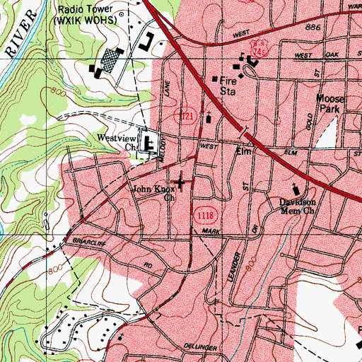 Topographic Map of John Knox Presbyterian Church, NC