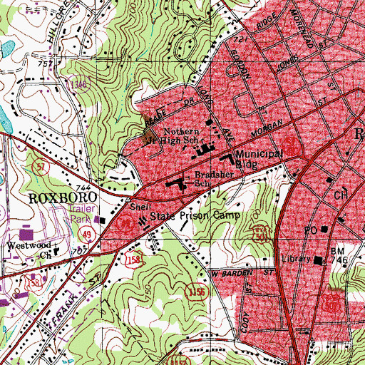 Topographic Map of Earl Bradsher School, NC