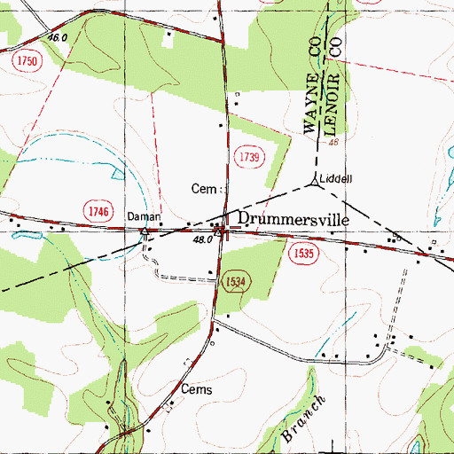 Topographic Map of Drummersville, NC