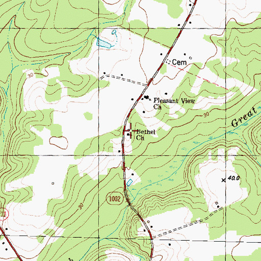 Topographic Map of Bethel Church, NC