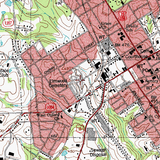 Topographic Map of Elmwood Cemetery, NC