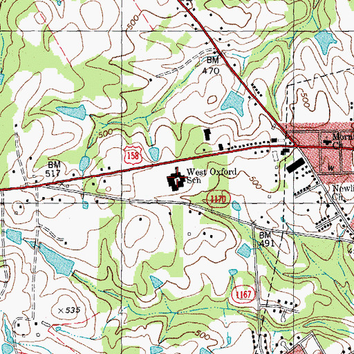 Topographic Map of West Oxford School, NC