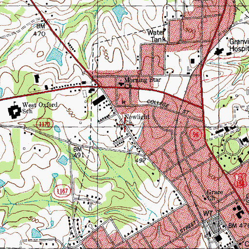 Topographic Map of Newlight Church, NC