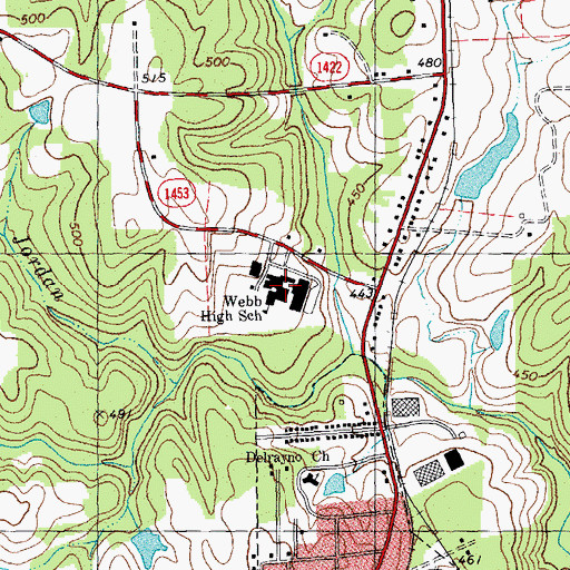 Topographic Map of Webb High School, NC