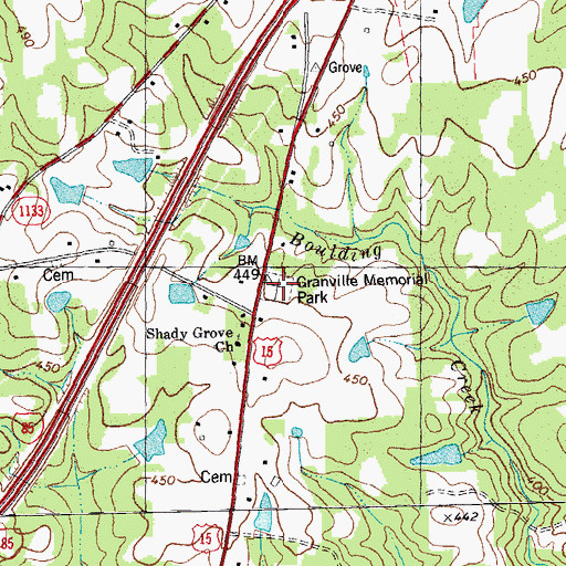 Topographic Map of Granville Memorial Park, NC
