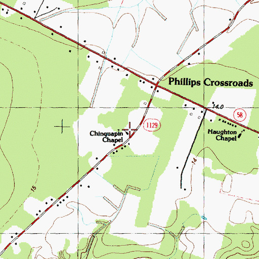 Topographic Map of Chinquapin Chapel, NC
