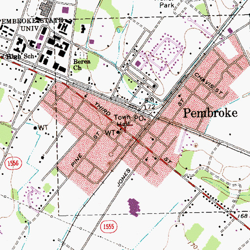 Topographic Map of Pembroke Town Hall, NC