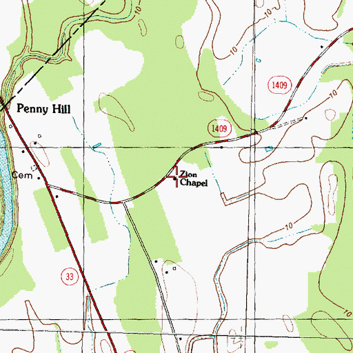 Topographic Map of Zion Chapel, NC