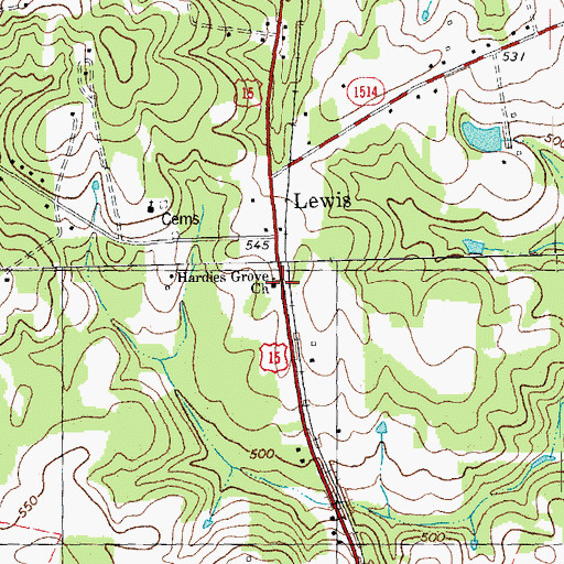 Topographic Map of Hardies Grove Church, NC